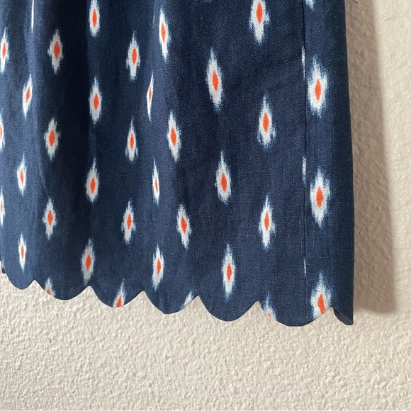 J.Crew Printed Scalloped Sidewalk Skirt Women’s 00 Blue Linen Cotton Elastic - Picture 6 of 12
